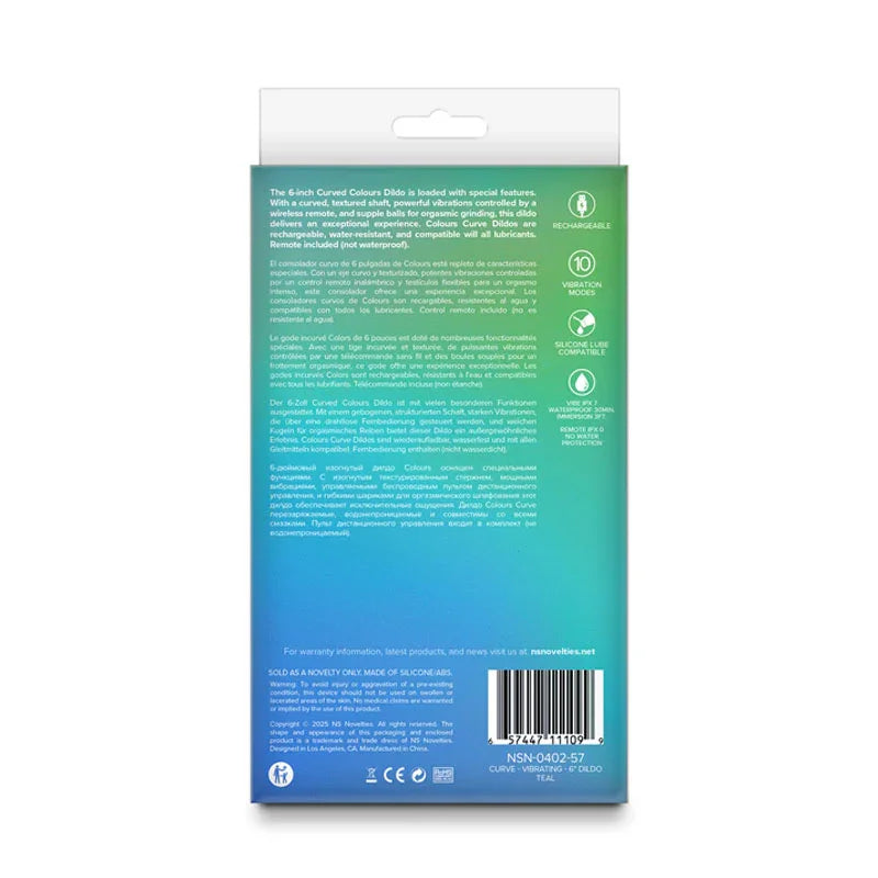 Colours Curve - Vibrating 6'' Dildo - Teal - Teal 16.4 cm USB Rechargeable Vibrating Dildo with Wireless Remote - Take A Peek