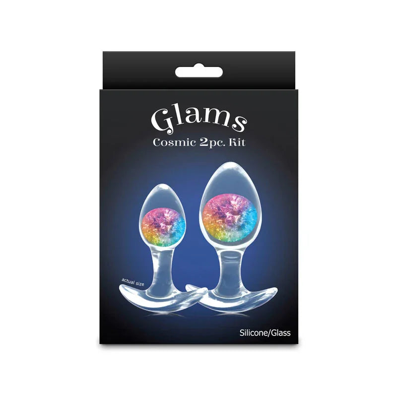 Glams Cosmic 2pc Kit - Rainbow - Clear/Rainbow Butt Plugs - Set of 2 Sizes - Take A Peek