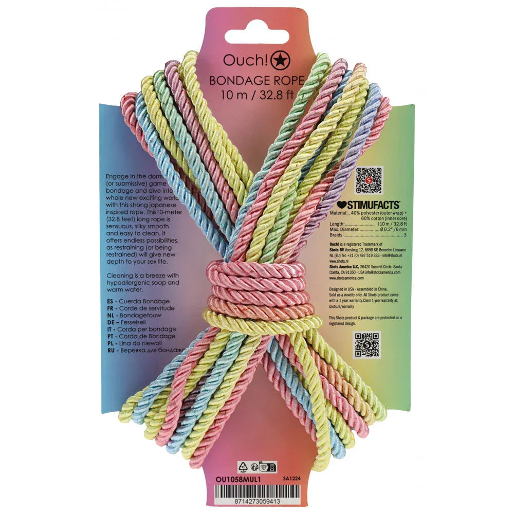 OUCH! Bondage Rope - 10 M - Multicolour 1 - Multicoloured Nylon Bondage Rope - 10 metre Length - Take A Peek