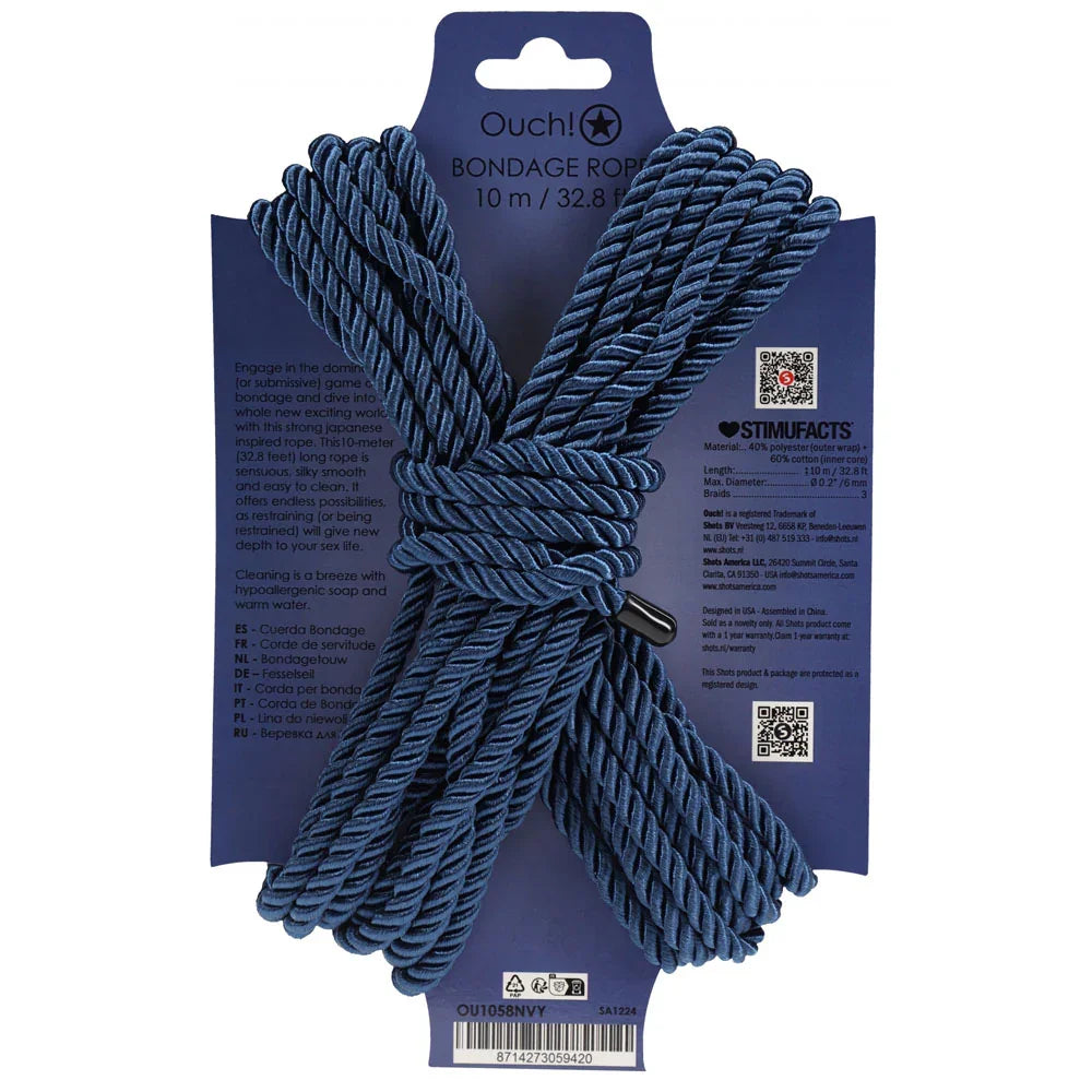 OUCH! Bondage Rope - 10 M - Navy - Navy Nylon Bondage Rope - 10 metre Length - Take A Peek