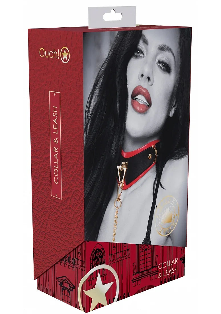 Ouch! Milan Collection - Collar with Leash-OU962BLKRD