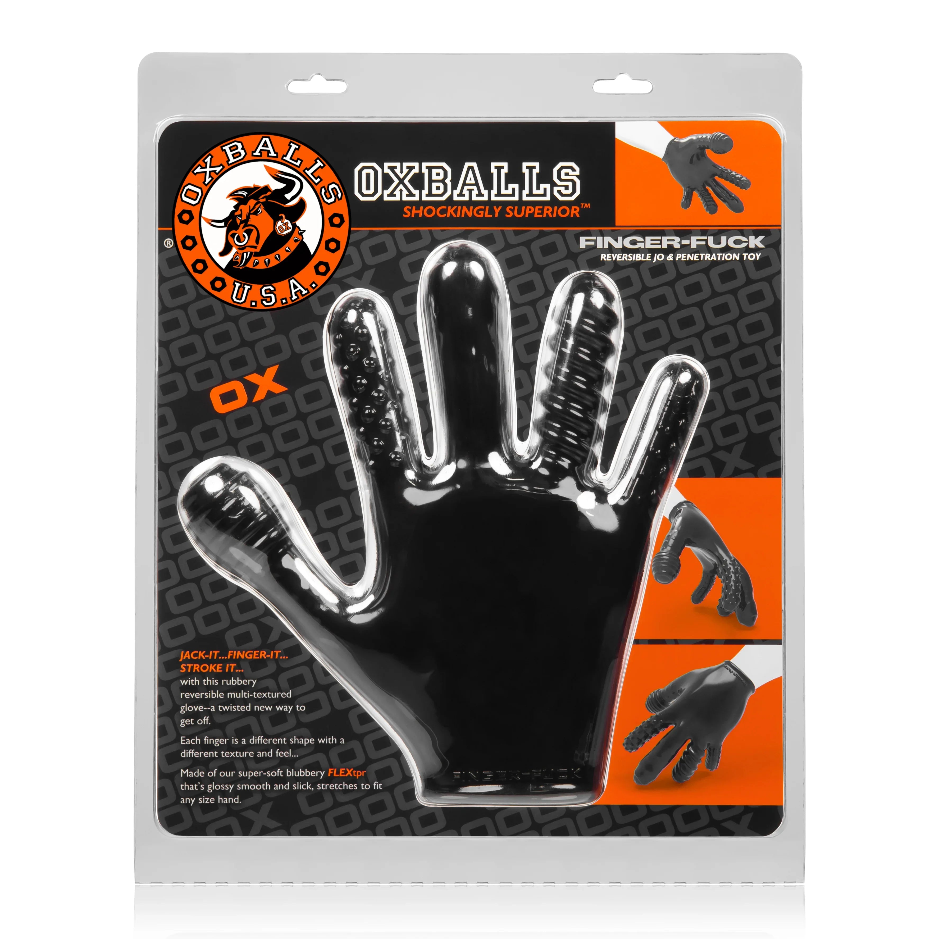 OXBALLS FINGER FUCK textured glove BLACK-OX-1501-BLK