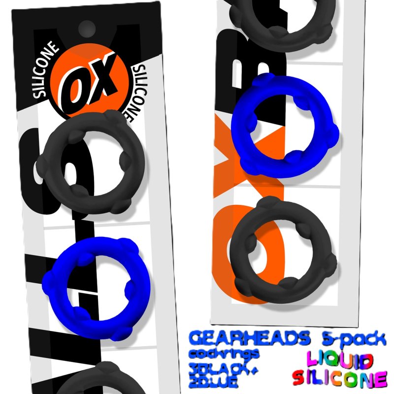 OXBALLS GEARHEADS 5-pack spinner rings BLUE/BLACK-OX-3203-GC-BK