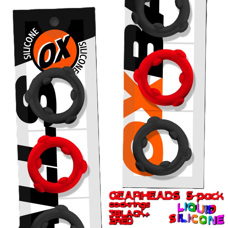 OXBALLS GEARHEADS 5-pack spinner rings RED/BLACK-OX-3203-RD-BK