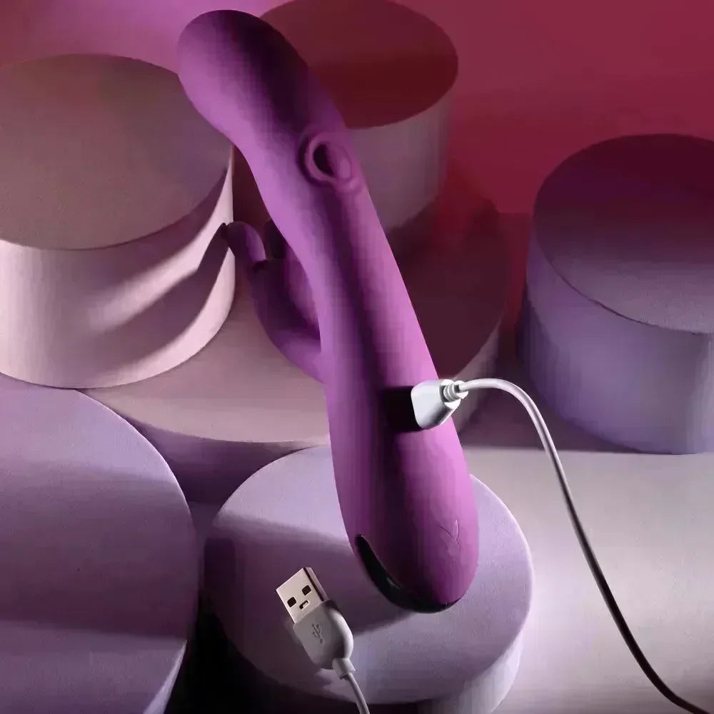 Playboy Pleasure BUSY BUNNY - 22.6 cm USB Rechargeable Rabbit Vibrator with Tapping Shaft - Take A Peek
