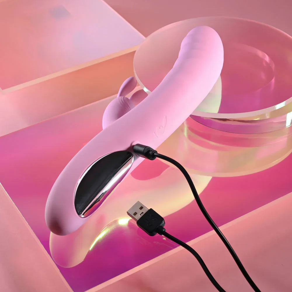 Playboy Pleasure RUB ME RIGHT - 23.2 cm USB Rechargeable Thrusting Rabbit Vibrator - Take A Peek