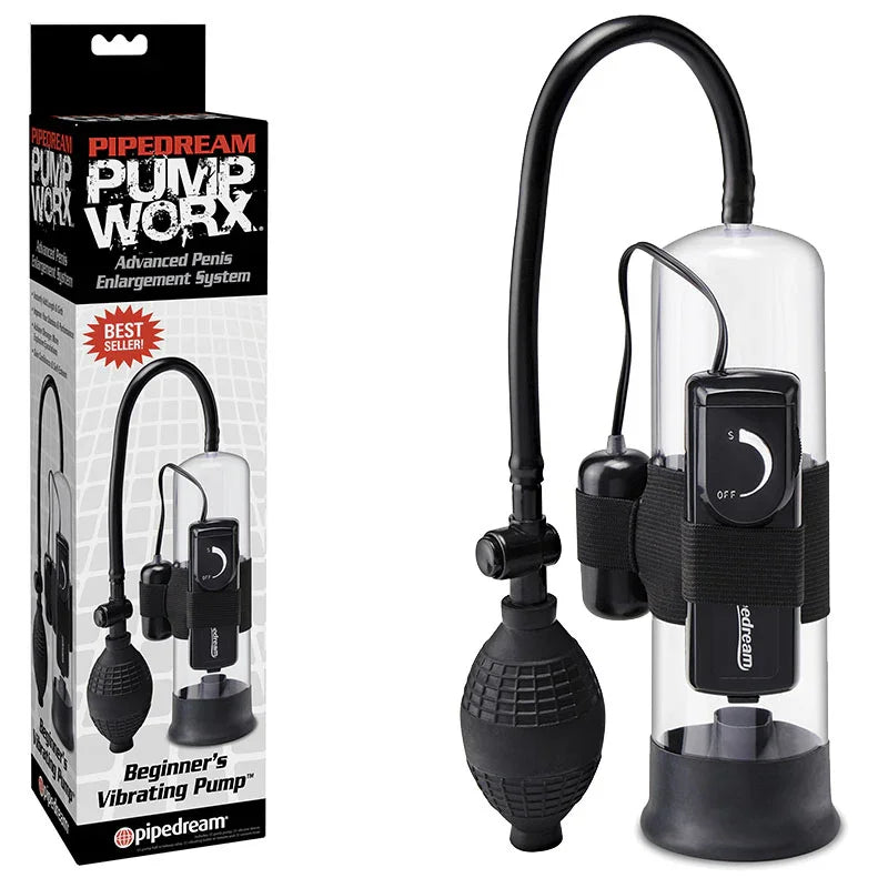 Pump Worx Beginner's Vibrating Pump - Clear/Black Vibrating Penis Pump - Take A Peek