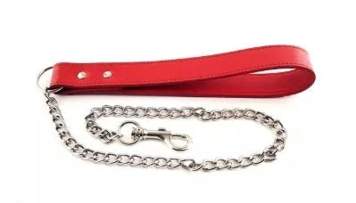 Leather Dog Lead with Chain - Red - Take A Peek