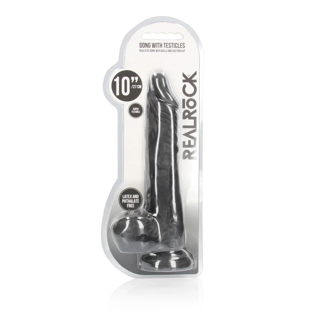 REALROCK 10'' Realistic Dong with Balls - Black - Black 25.4 cm Dong
