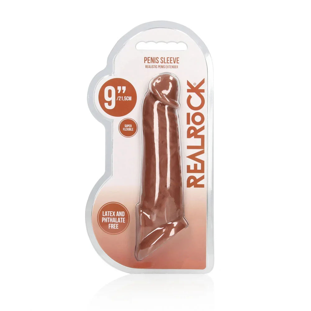 REALROCK 9'' Realistic Penis Extender with Rings - Tan - Tan 22.9 cm Penis Extension Sleeve
