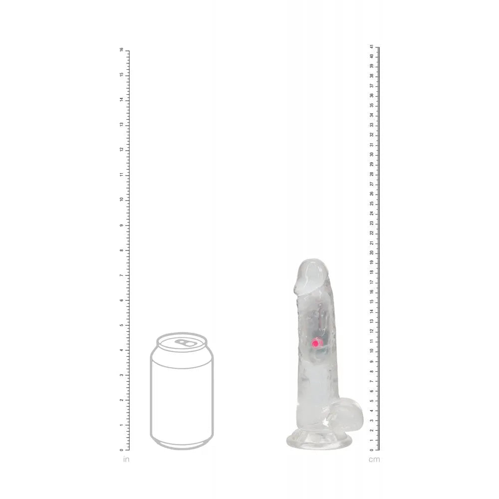 REALROCK 7'' with Balls Wireless Rechargeable LED Vibrating Dong - Clear with LED 19.5 cm USB Rechargeable Vibrating Dong with Remote - Take A Peek