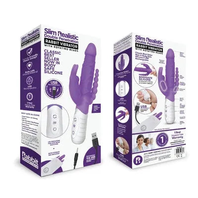 Rabbit Essentials Rechargeable Slim Double Penetration Rabbit - Hot Purple - Take A Peek