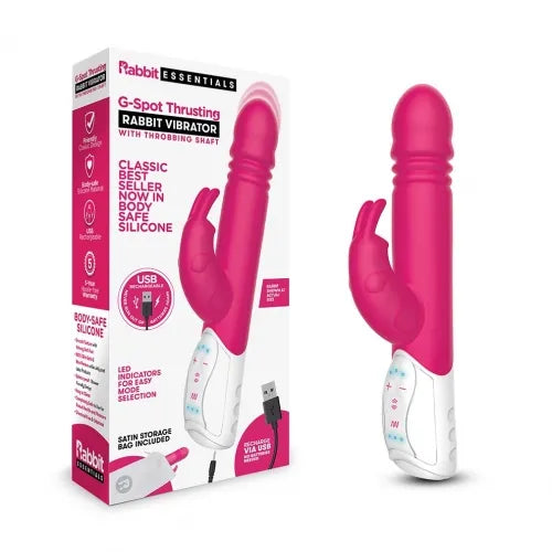 Rabbit Essentials Rechargeable G-Spot Thrusting Rabbit - Hot Pink - Take A Peek
