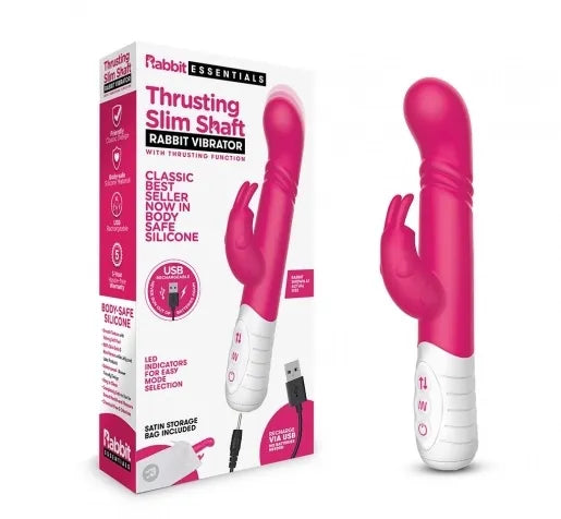 Rabbit Essential Rechargeable Slim Shaft thrusting G-spot Rabbit - PINK - Take A Peek