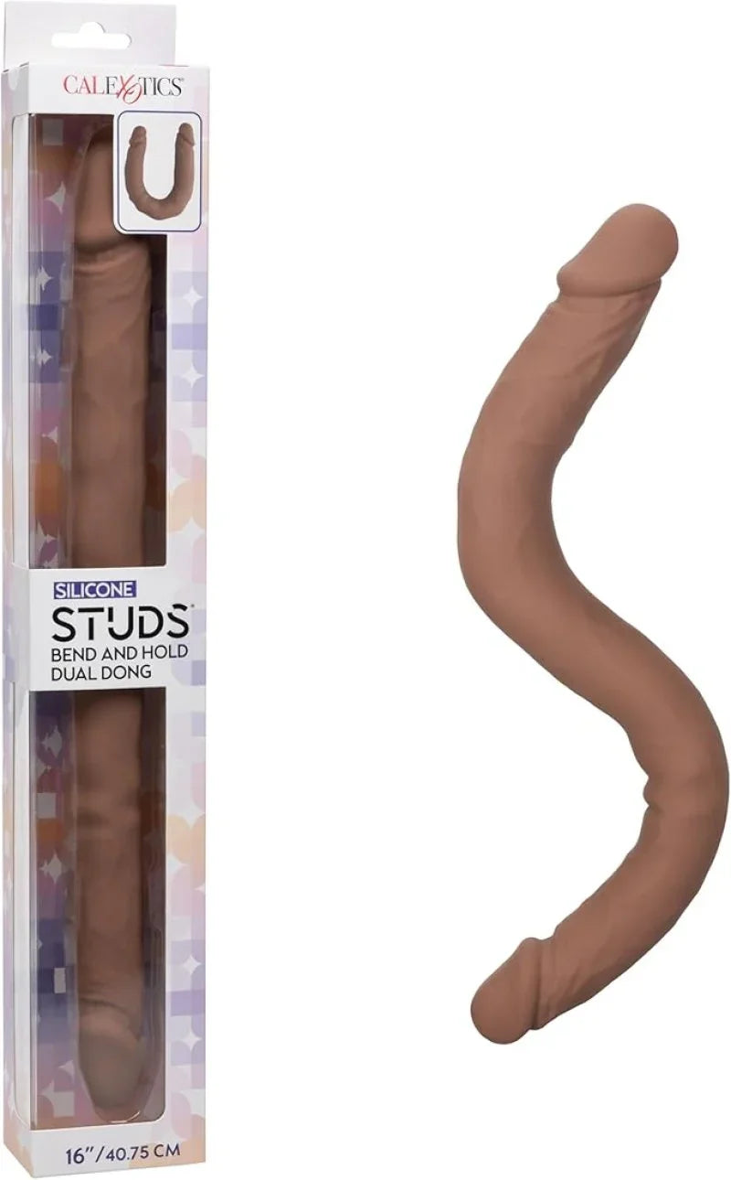 Silicone Studs� Bend and Hold Dual Dong 16"/40.75 cm - Brown-SE-0256-11-3