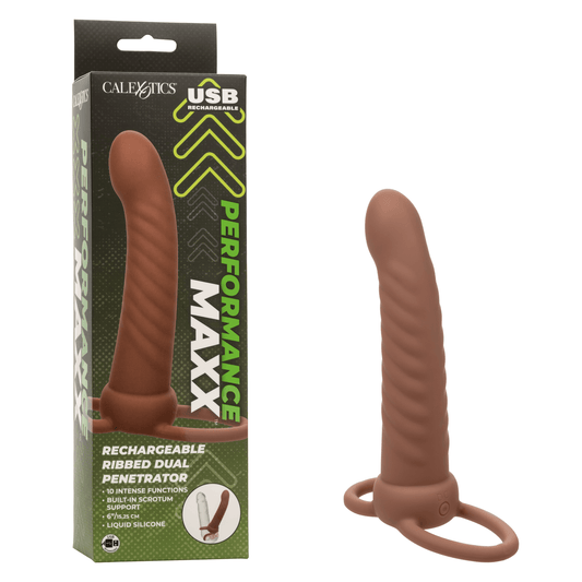 Performance Maxxâ„¢ Rechargeable Ribbed Dual Penetrator - Brown
