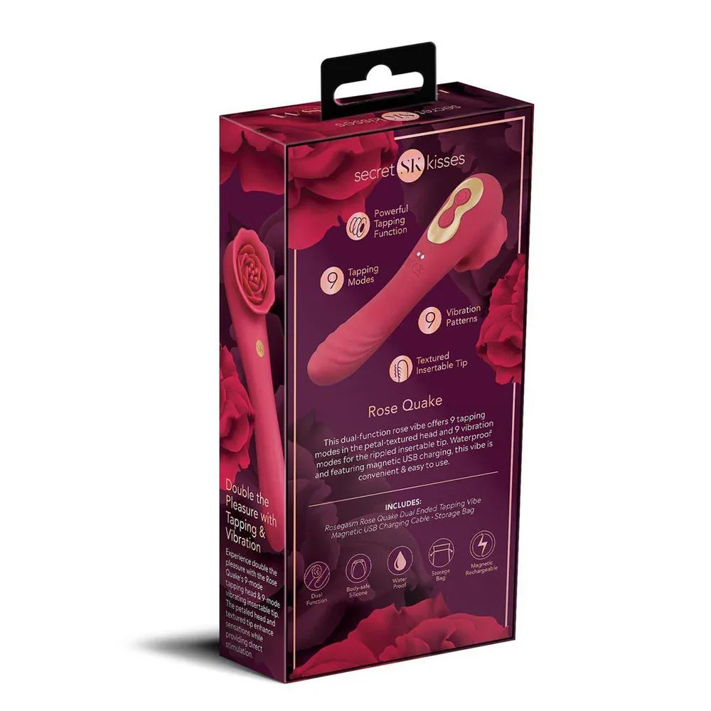 Secret Kisses ROSEGASM ROSE QUAKE - 18.8 cm USB Rechargeable Dual Ended Tapping Vibrator - Take A Peek