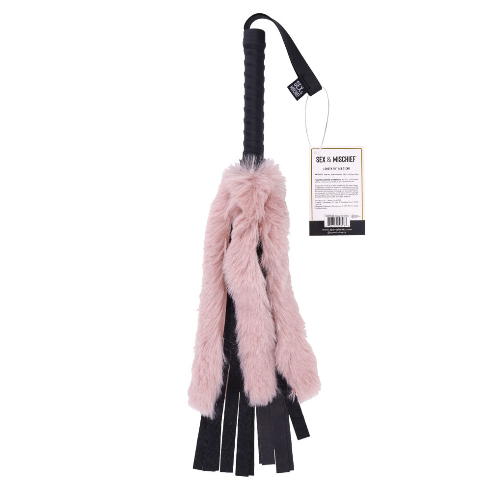 Sex & Mischief Brat Faux Fur Flogger - 50 cm Whip with Pink Faux Feather - Take A Peek