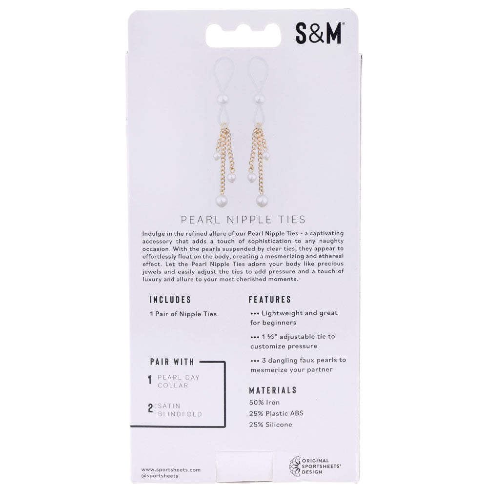 Sex & Mischief Pearl Nipple Ties - Gold/Pearl Nipple Restraints - Set of 2 - Take A Peek