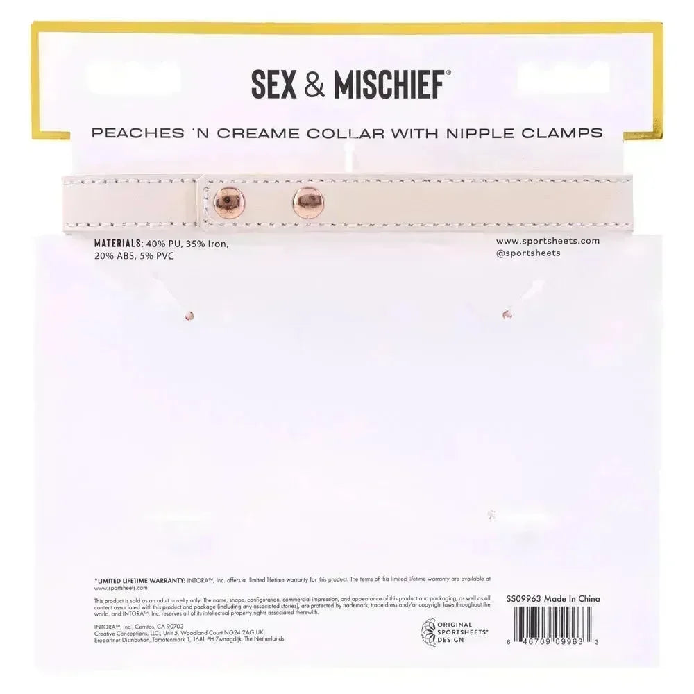 Sex & Mischief Peaches n CreaMe Collar with Nipple Clamps - Peach Nipple Restraints - Take A Peek