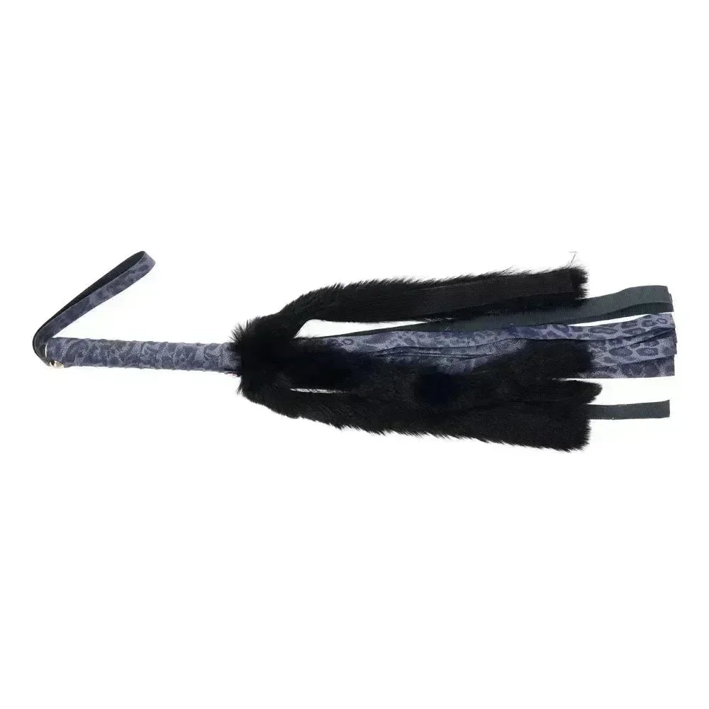 Sex & Mischief Cougar Faux Fur Flogger - Navy /Black Furry Flogger Whip - Take A Peek