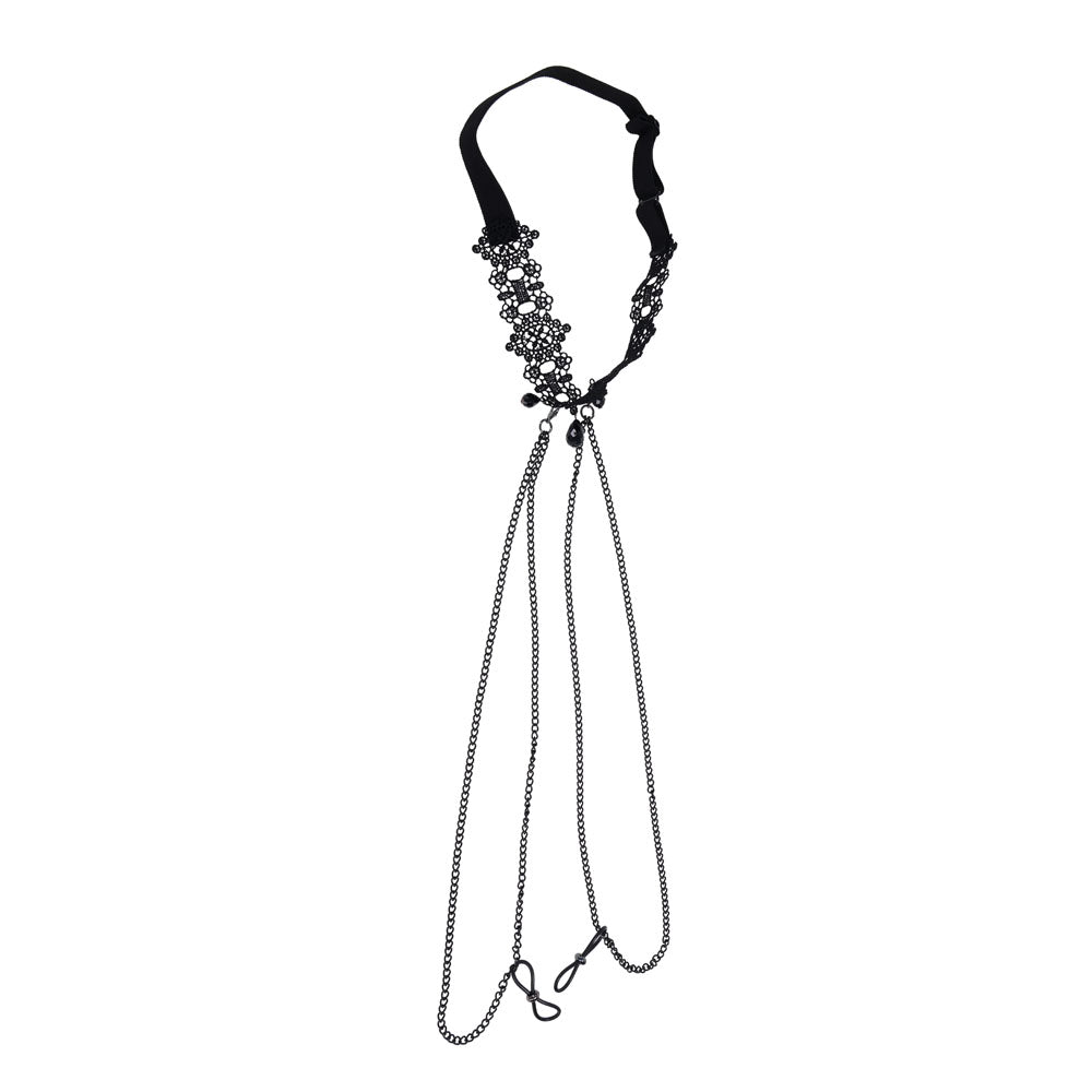 Sex & Mischief Lace Collar with Nipple Ties - Neck and Nipple Restraints - Take A Peek