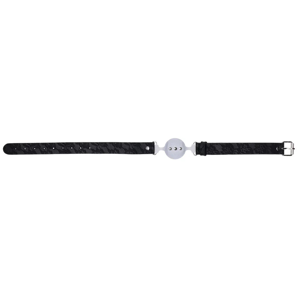 Sex & Mischief Lace Silicone Breathable Ball Gag - Black/Grey Mouth Restraint - Take A Peek