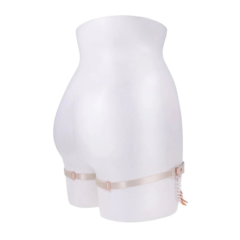Sex & Mischief Peaches n CreaMe Pearl Garters - Peach / Rose Gold Garters with Pearls - Set of 2 - Take A Peek
