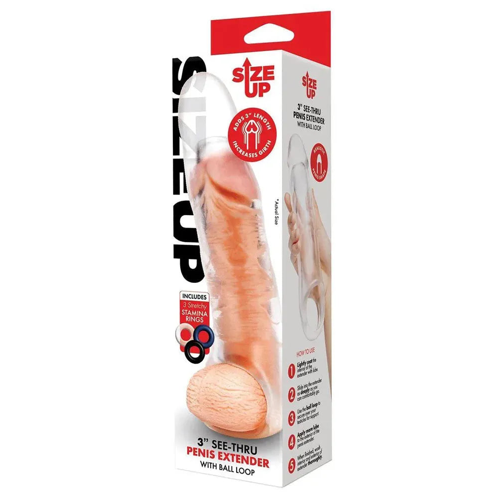 Size Up 3 Inch See-Thru Penis Extender with Ball Loop - Take A Peek