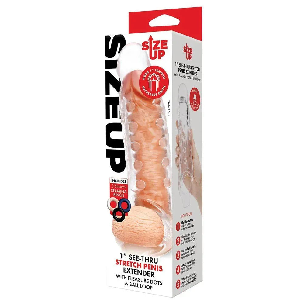 Size Up 1 Inch See-Thru Stretch Penis Extender - Take A Peek