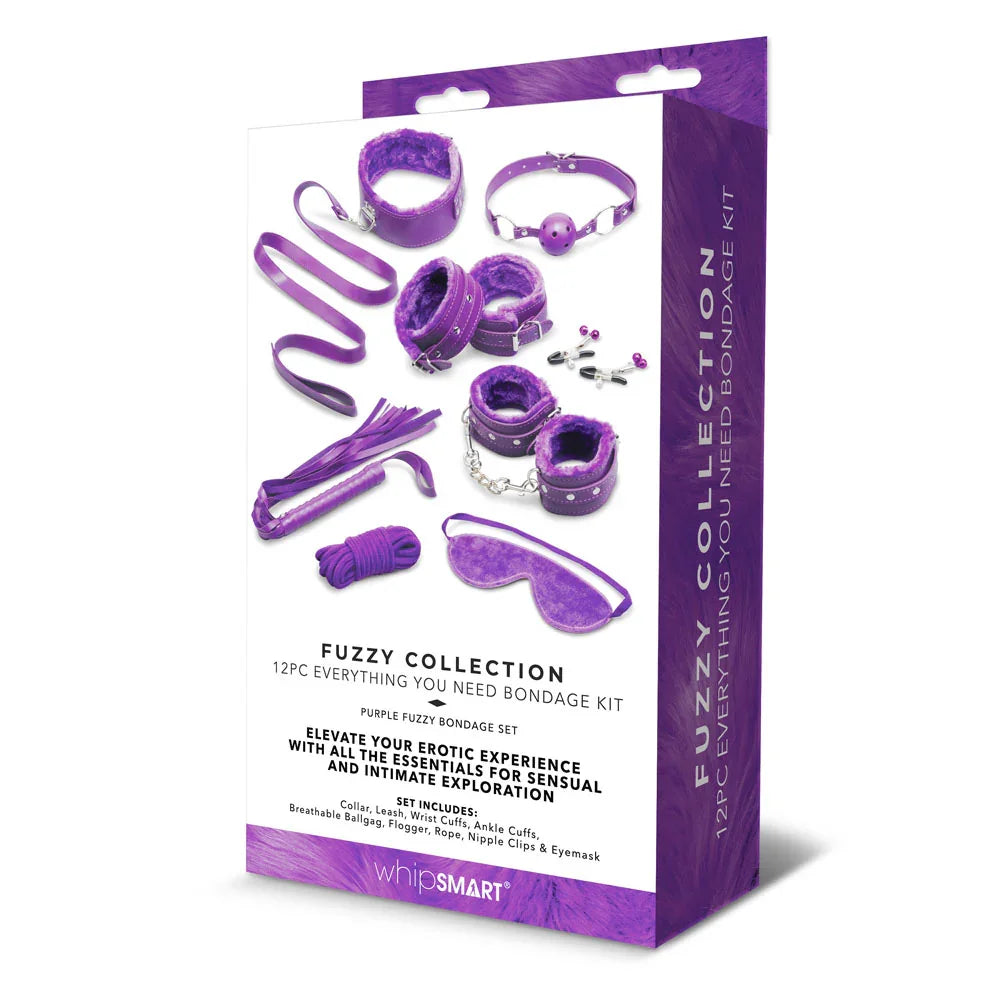 WhipSmart Fuzzy Everything You Need Bondage Kit - Purple Bondage Kit - 12 Piece Set