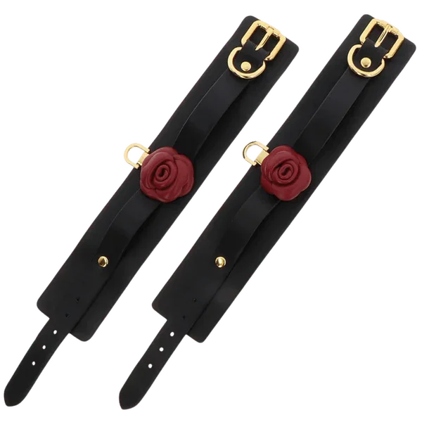 Wild Roses Wrist Cuffs (Black) - Take A Peek