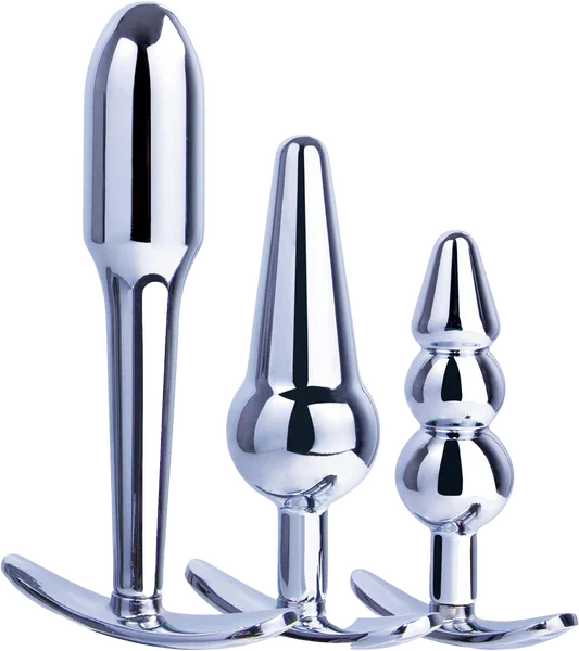 3 in 1 Metal Butt Plug Kit Set (Chrome)-FKQ025A000-219
