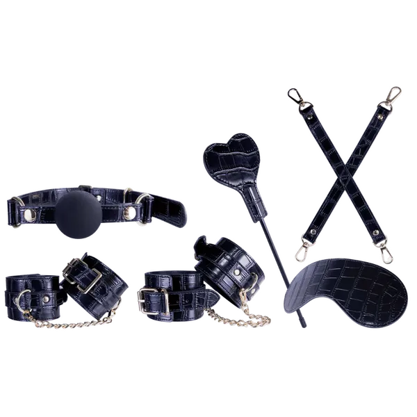 Sovereign Luxury Bondage Set (Black) (Alligator Print) - Take A Peek