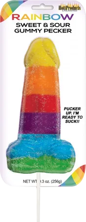 Sweet & Sour Jumbow Rainbow Gummy Cock Pop - Take A Peek