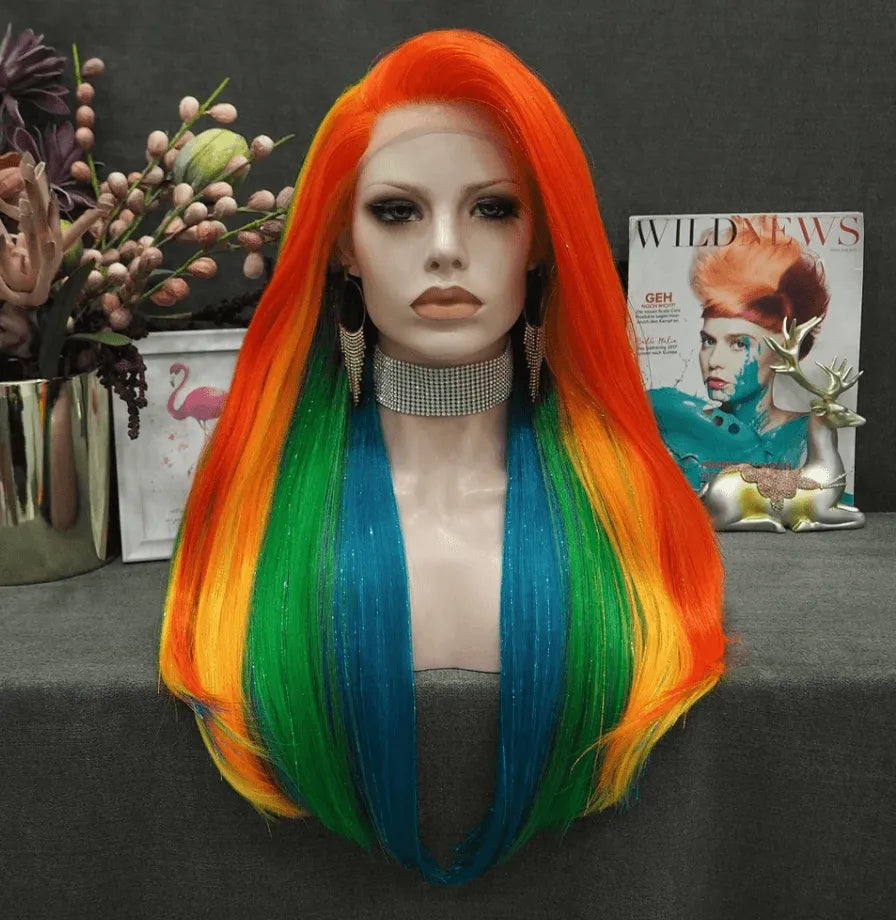 Rainbow With Gold Tinsel Wig - Take A Peek