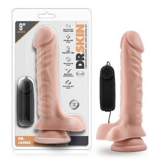 Dr Skin Dr James 9 Inch Vibrating Cock with Suction Cup Vanilla - Take A Peek