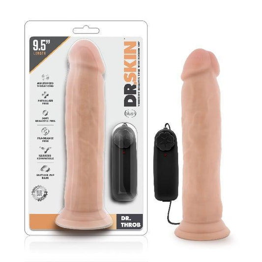 Dr Skin Dr Throb 9.5 Inch Vibrating Realistic Cock with Suction Cup Vanilla - Take A Peek