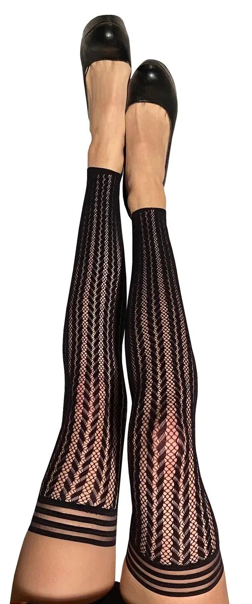 Kixies Lindsay Footless Fishnet Black Thigh High size D - Take A Peek