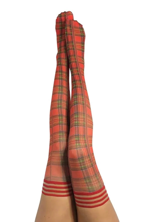 Kixies Grace Red Plaid Thigh High size B - Take A Peek