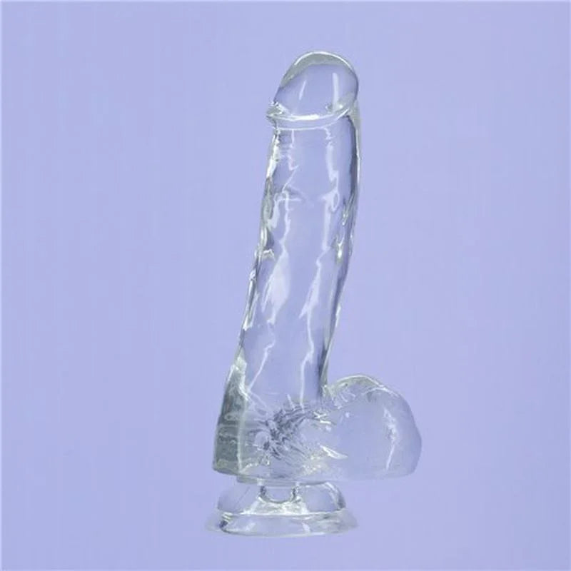 Crystal Dildo w Balls 8in Clear
