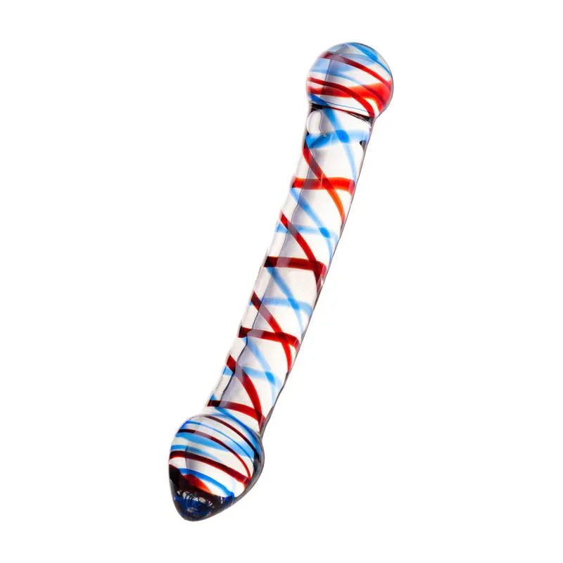 Sexus Glass Dildo Curved Blue/Red 20 cm - Take A Peek