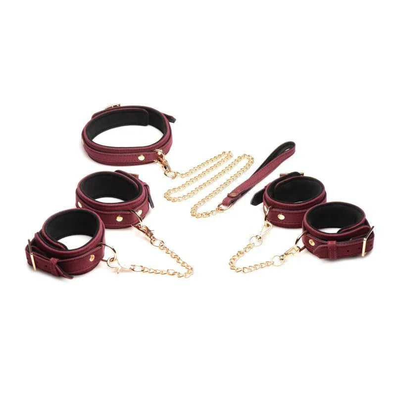 6 Pc Velvet Bondage Set Burgundy