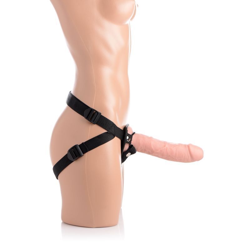 Brazen 8" Silicone Dildo w Harness Flesh