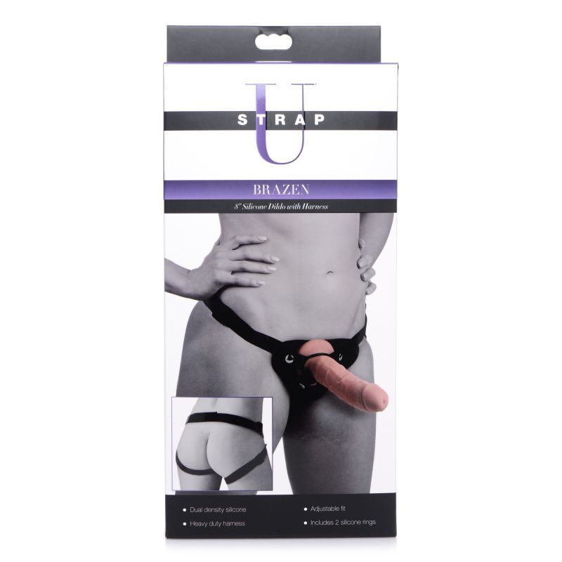 Brazen 8" Silicone Dildo w Harness Flesh
