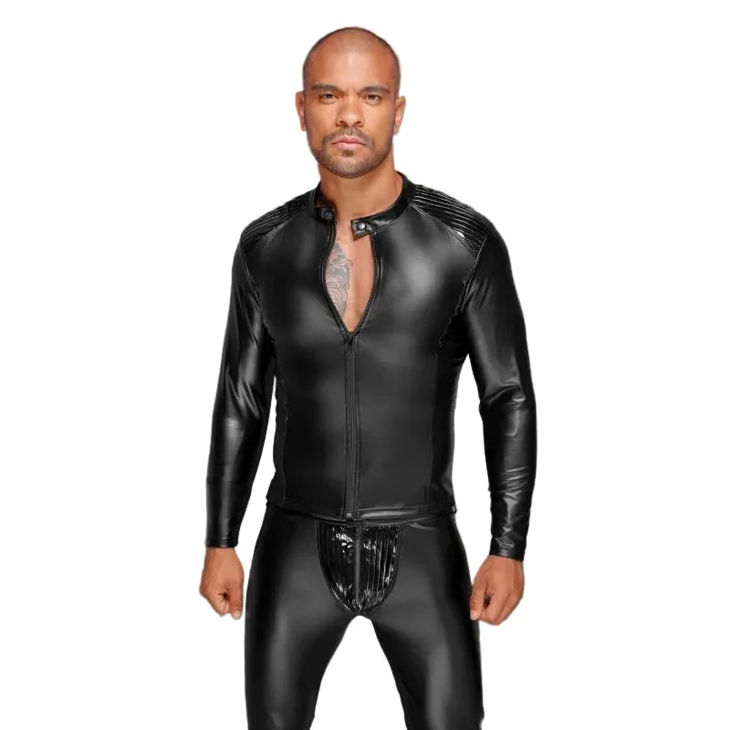 Power Wetlook Mens Jacket w Pleated PVC Epaulets