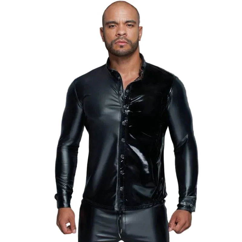 Powerwetlook PVC Long Sleeved Shirt w Button Placket
