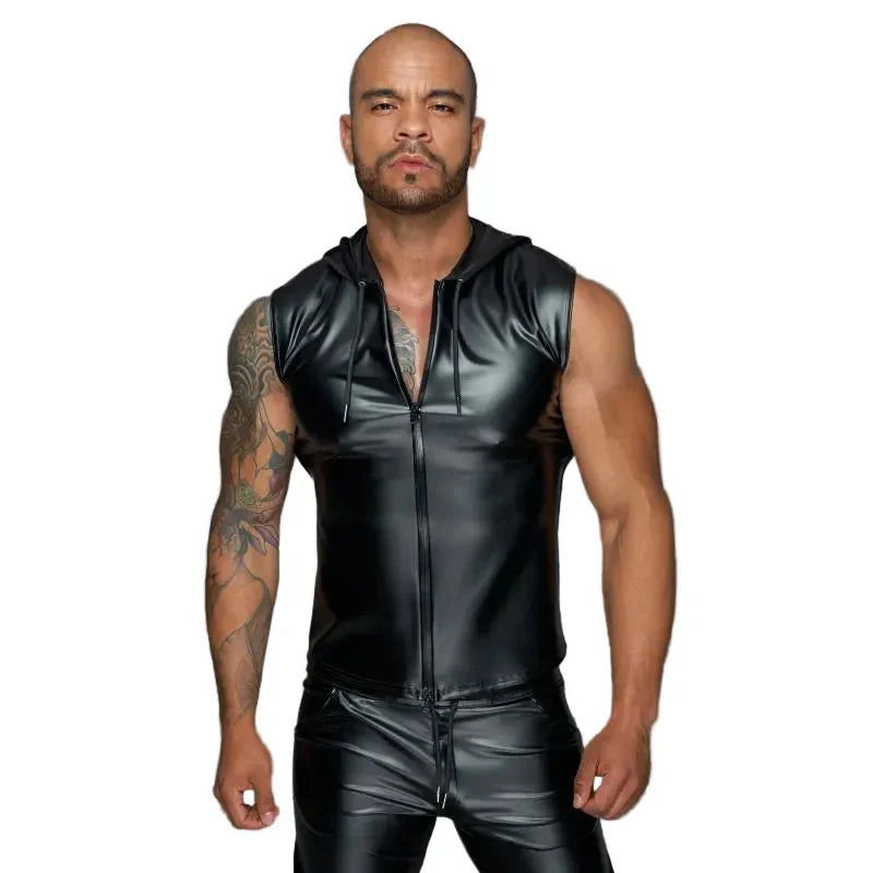 Powerwetlook Sleeveless Hooded Shirt w 2 Way Zipper