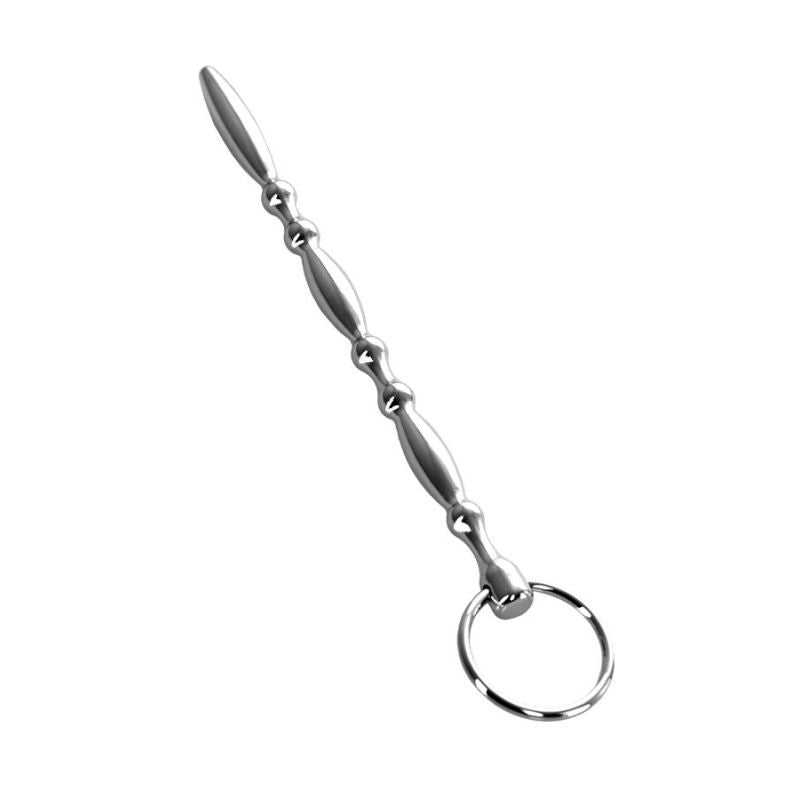 Silver Metal Beaded Urethral Plug w Ring - Take A Peek