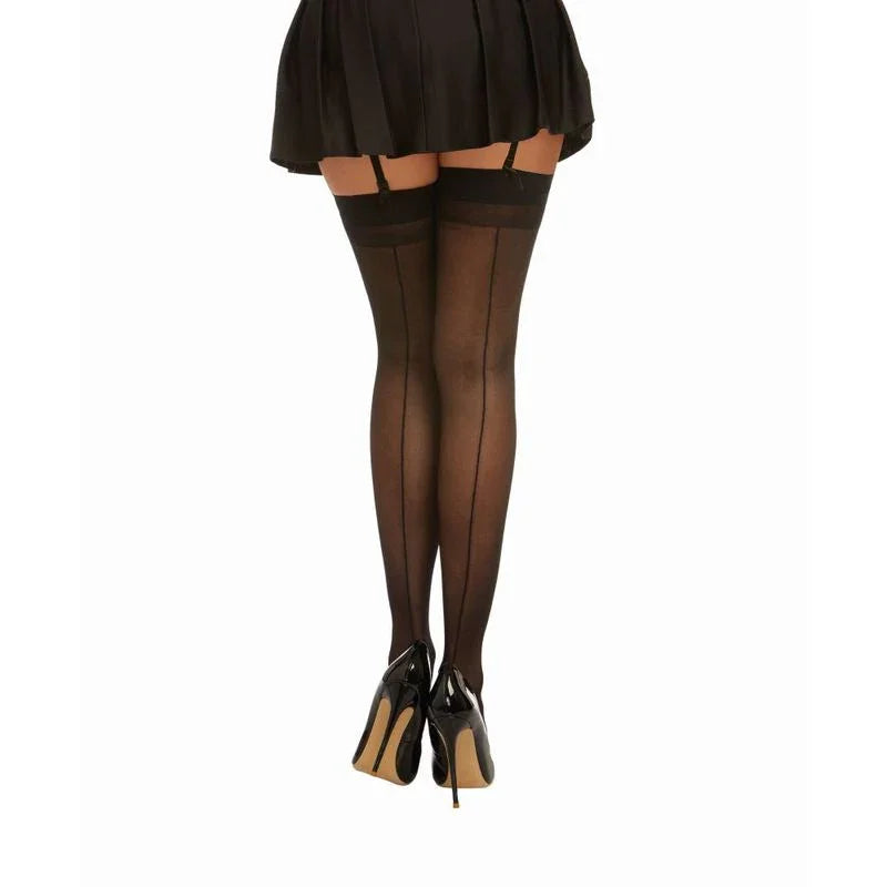 Dreamgirl Back Seam Sheer Thigh High Stockings Black - Take A Peek